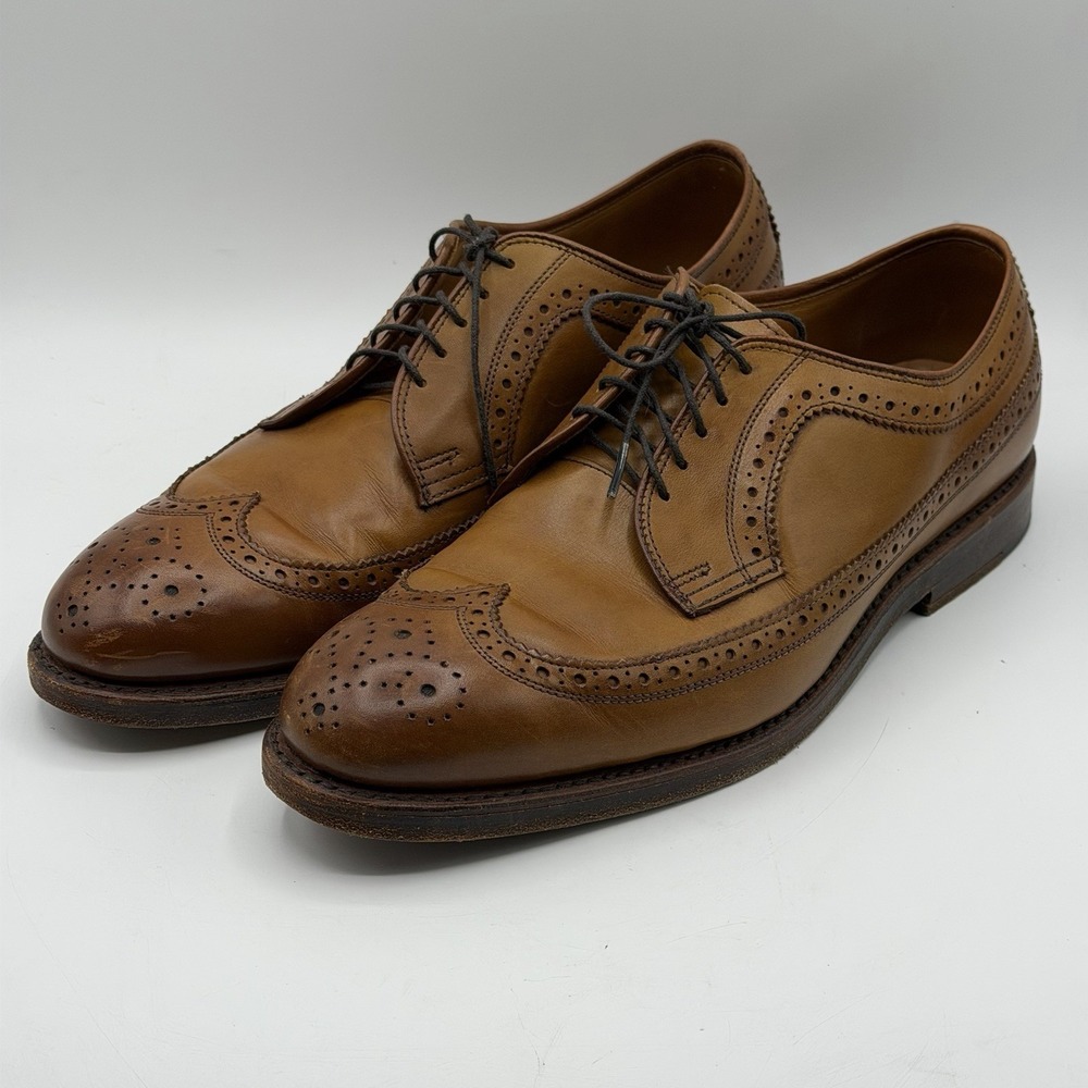 Ralph Lauren Sanderson Tan Leather Wingtip Dress Shoes Mens 9 USA Made Business